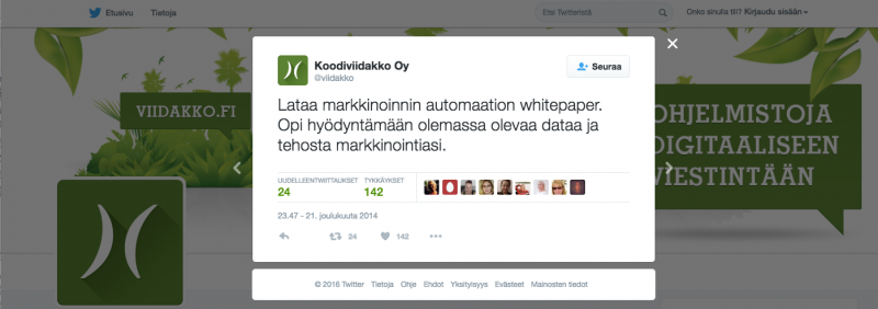 Kerää liidejä markkinoinnin automaatiota varten Twitteristä