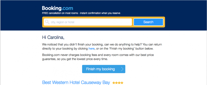Booking.com käyttää ostoskorimuistuttajia