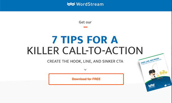 WordStreamin CTA erottuu selkeästi taustasta